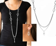 "Street Beat" Silver Metal & Hammered Silver Oval Rings Lanyard Necklace