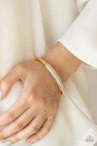 " Day to Day Dazzle " Gold Metal Clear/White Rhinestone Bling Cuff Bracelet
