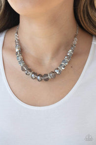 " Distracted by Dazzle " Silver Metal Gray Smoky Crystal Beads Necklace Set