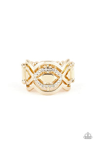 "Divinely Deco" Gold Metal Clear Rhinestone Geometrically Elastic Back Ring