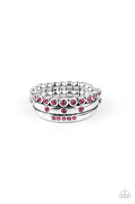 "The Next Level" Silver Metal and Pink Rhinestone Band Elastic Back Ring