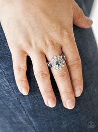 "The Princess And The Frond" Silver Metal Smoky Gray & White Rhinestone Ring