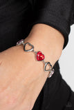 "Sentimental Sweethearts" Silver Metal & Red/Pink Rhinestone Hearts Bracelet