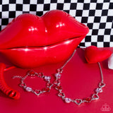 "Sentimental Sweethearts" Silver Metal & Red/Pink Rhinestone Hearts Bracelet