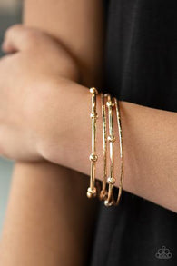 " Beauty Basic " Rose Gold Metal Textured & Beaded Bangle Bracelet Set of 4