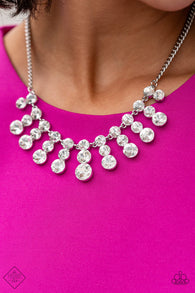 "Celebrity Couture" Silver Metal Clear/White Rhinestone Fringe Necklace Set