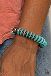 "Eco Excellence" Blue Turquoise Crackle Stone & Copper Beaded Stretch Bracelet