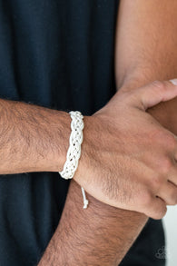 "Time To Hit The Rodeo" White LEATHER Braided Men's Unisex Adjustable Bracelet