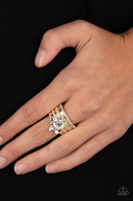"Top Dollar Bling" Gold Metal & Clear Marquise Rhinestone Elastic Back Ring
