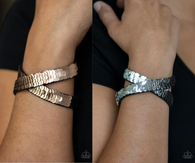 "Under The SEQUINS" Rose Gold to Silver Sequins LEATHER Wrap Snap Bracelet