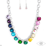 "Rainbow Resplendence" Silver Metal & Multi Rainbow Oil Spill Rhinestone Necklace Set