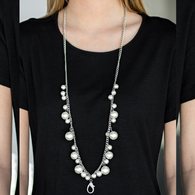 "There's Always Room at the Top" Silver Metal & White Pearl Bead Lanyard Necklace