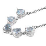 Sterling Silver SKY BLUE TOPAZ 3cts. Heart Halo 18" S. Steel Necklace