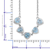 Sterling Silver SKY BLUE TOPAZ 3cts. Heart Halo 18" S. Steel Necklace