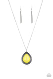 "Chroma Courageous" Silver Metal Large Teardrop Yellow Stone Necklace Set