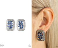 "Darling Dazzle" Silver Metal & Blue Rhinestone Rectangle Clip-On Earrings