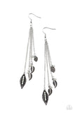 "Chiming Leaflets" Silver Metal & Opal Rhinestone Leaf Tassel Like Earrings