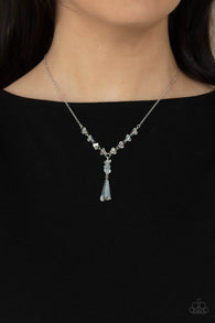 Paparazzi " Olympian Oracle " Silver Metal & Clear Iridescent Crystal Pendant Necklace Set