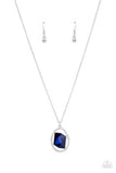 "Undiluted Dazzle" Silver Metal & Blue/White Rhinestone Long Pendant Necklace Set