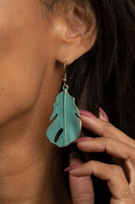 " Heads Quill Roll " Brass Metal Blue Brushed Patina Finish Feather Earrings