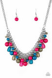 "Tour De Trendsetter" Silver Metal Chain & Multi Colored Bead Necklace Set