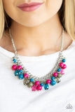 "Tour De Trendsetter" Silver Metal Chain & Multi Colored Bead Necklace Set