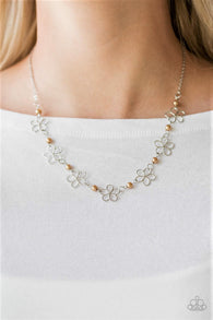 "Always Abloom" Dainty Silver Chain & Brown Pearl Open Flower Necklace Set