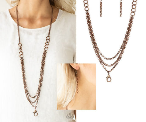 Paparazzi "Mechanical Mayhem" Copper Mismatch Multi Chain Lanyard Necklace Set