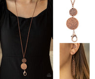 Paparazzi "Shoulder to Shoulder" Copper Hammered Silver Discs Lanyard Necklace Set