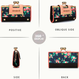 SALLY YOUNG Dark Blue Floral Wallet Purse with Classic Coin Purse Closure