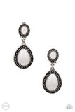 "Carefree Clairvoyance" Silver Metal & White Moonstone Drop Dangle Clip-On Earrings