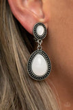 "Carefree Clairvoyance" Silver Metal & White Moonstone Drop Dangle Clip-On Earrings