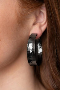 Paparazzi " Fearlessly Flared " Black Metal Hammered Hoop Earrings