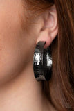 Paparazzi " Fearlessly Flared " Black Metal Hammered Hoop Earrings