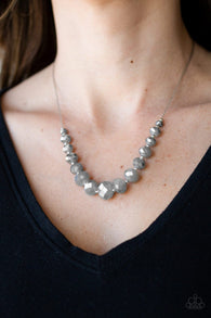 "Crystal Carriages" Silver Metal & Smoky Gray Graduated Crystal Necklace Set