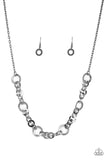 " Move It On Over " Black Metal Textured Circle Chain Necklace Set