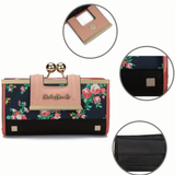 SALLY YOUNG Dark Blue Floral Wallet Purse with Classic Coin Purse Closure