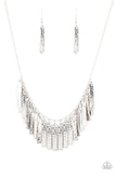 Paparazzi " Metallic Muse " Silver Metal Hammered Fringe Necklace Set