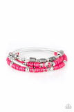 "Tribal Spunk" Silver with Pink Accent Beads Spring Stretch Bracelet Set of 4