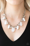 " Grand Canyon Grotto " Silver Chain White Whimsical Fringe Stone Necklace Set