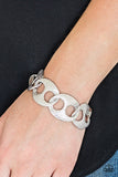 Paparazzi " Casual Connoisseur " Silver Metal Textured Large Fancy Link Clasp Bracelet