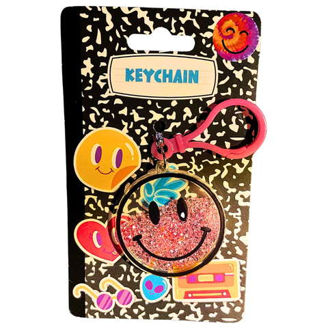 SMILE PRODUCTS: Smiley Face Pink Keychain/ Bag Charm Filled with Sparkle