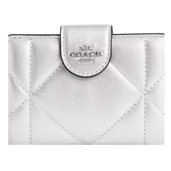 Genuine COACH Edgy Medium Corner Zip Wallet in Silver Metallic with Puffy Diamond Quilting