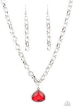 "Gallery Gem" Silver Metal Red Teardrop Rhinestone Solitaire Necklace Set