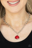 "Gallery Gem" Silver Metal Red Teardrop Rhinestone Solitaire Necklace Set