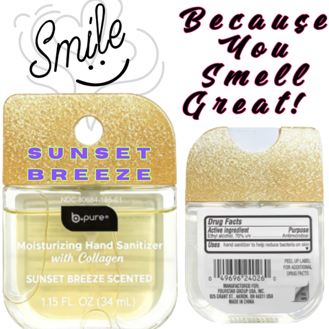 B.Pure - SUNSET BREEZE Moisturizing Hand Sanitizer Spray - Glittered Top - VIRAL ITEM!