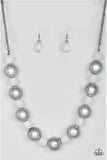 "Top Pop" Silver Metal & Bright White & Silver Beads Necklace Set