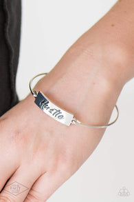 "Hustle Hard" Silver Metal Engraved "HUSTLE" Bangle Bracelet