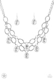 " Show Stopping Shimmer " Silver Metal Clear/White Rhinestone Net Necklace Set