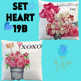 18X18 Sets of 2 Valentine's Day Throw Pillow Covers (*No Inserts) Canvas Feel Set Heart 19A or 19B